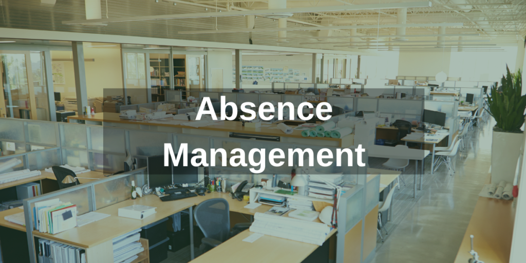 absence managment text with empty office behind
